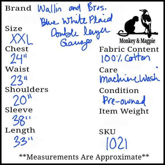 Wallin & Bros Blue White Plaid Double Layer Button-up Mens long sleeves Size XXL - Picture 11 of 11